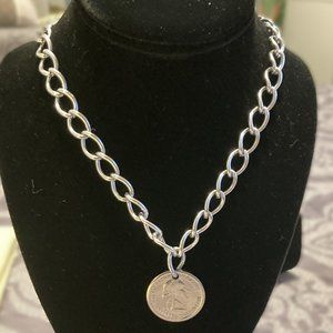 Silver Tone Quarter pendant and Chain-FREE with Purchase*